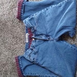 Blue Denim Jeans with Plaid Lining